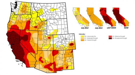 Drought levels for western region of the Unites States (July, 2014)
