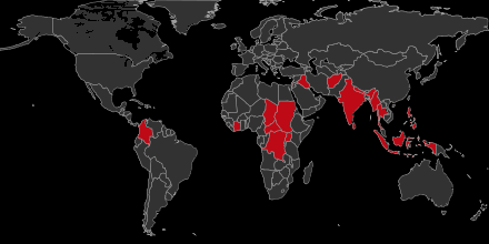 Map of countries using child soldiers in their armed forces 