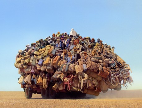 Immigrants traveling Sahara desert to reach Tripoli, Libya. 