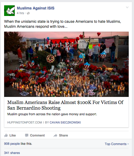Barely six days after the shooting in San Bernardino, Muslim Americans raised nearly 100k to support the victims. 